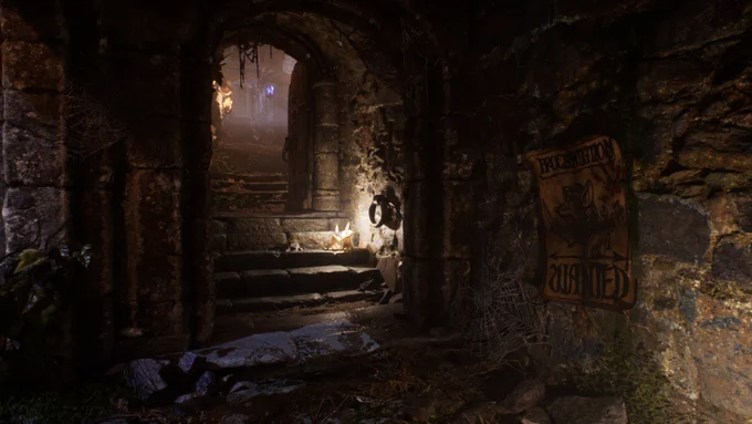 A dark passageway leading to Port Scarn's north district...
This screenshot is taken at almost the same spot as the very first screenshot we shared online when the game was using Unity. It now runs on Unreal Engine 5.