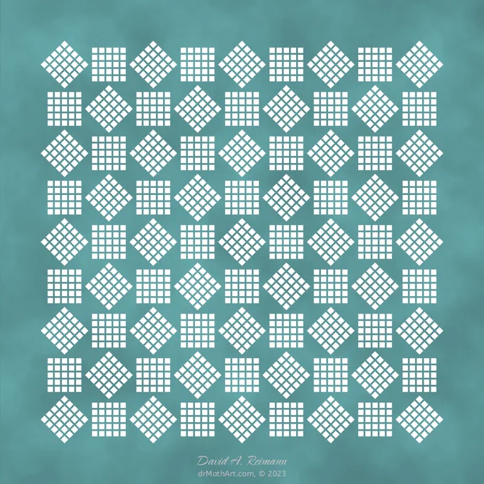 An arrangement of 5x5 squares in a 9x9 grid, resulting in 2025 squares.