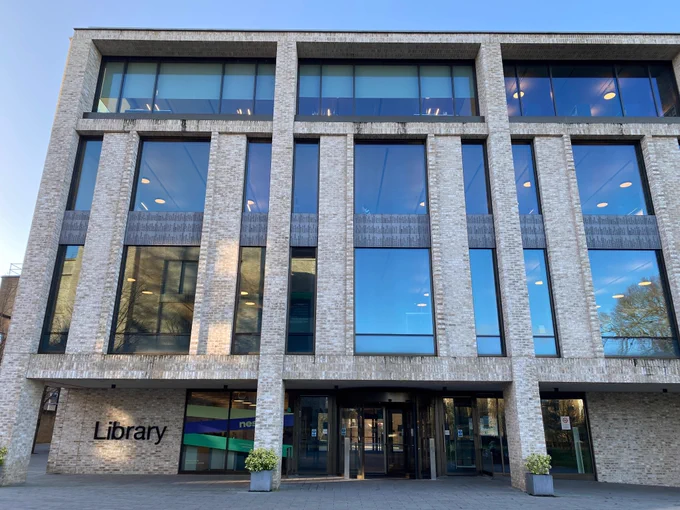 Image shows the exterior of the Library building