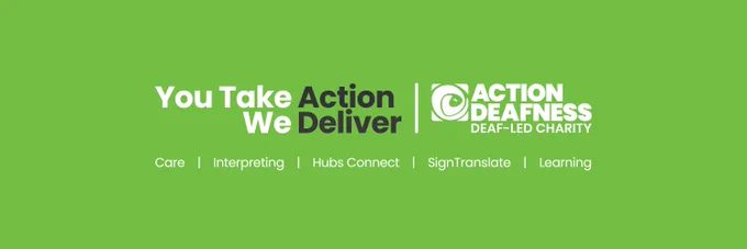 You Take Action, We Deliver | Action Deafness logo
Care | Interpreting | Hubs Connect | SignTranslate | Learning