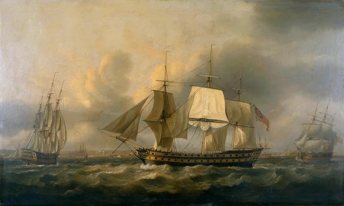 The Earl of Abergavenny in full sail, by Thomas Luny (1801). From the British Library archive, shelfmark Foster 59