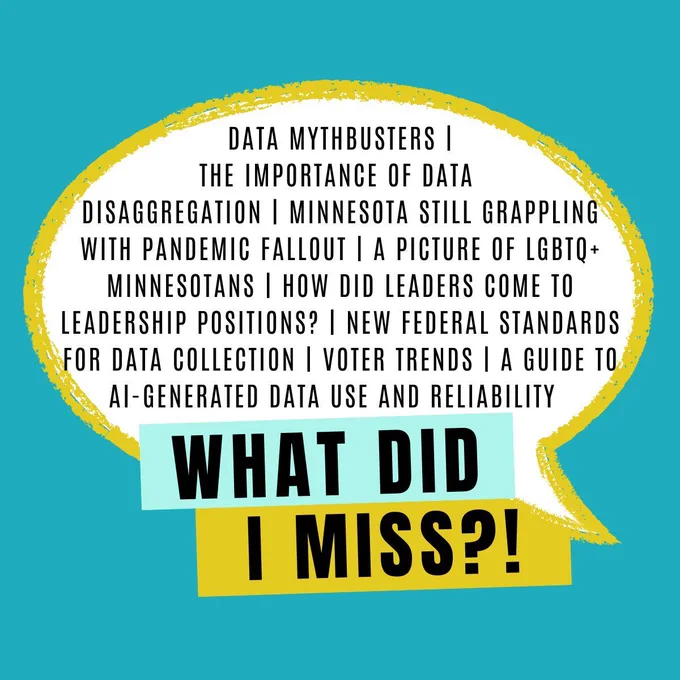 Image shows a talk bubble filled with the titles of the Minnesota Compass Insights articles published in 2024. Below it is a very large "WHAT DID I MISS?!"