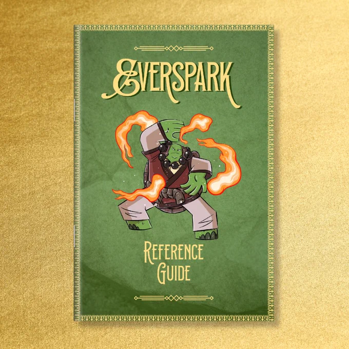 cover mockup for the reference guide for Everspark, showing a Turtlekin Elementalist casting some flames