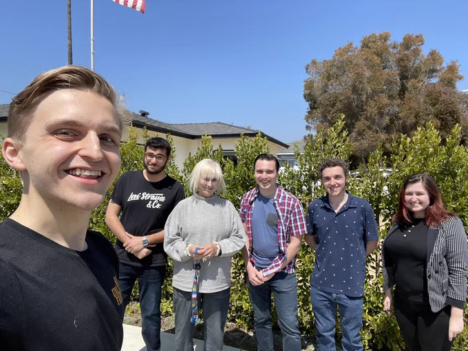 The crew filming Britt Allcroft’s interview for “An Unlikely Fandom” in California.