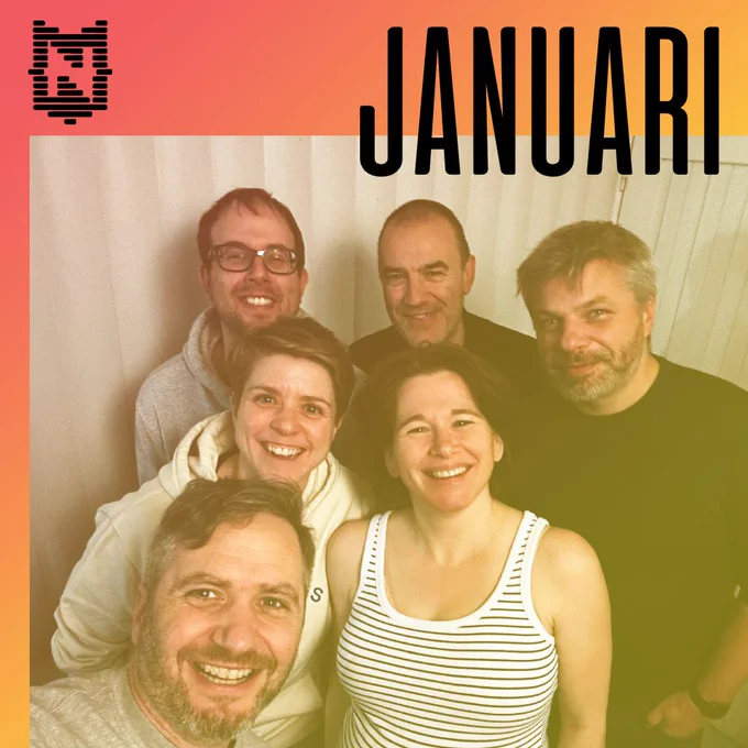 Groepsfoto januari 2025: Jeroen, Peter, Kurt, Hetty, Els, Lieven