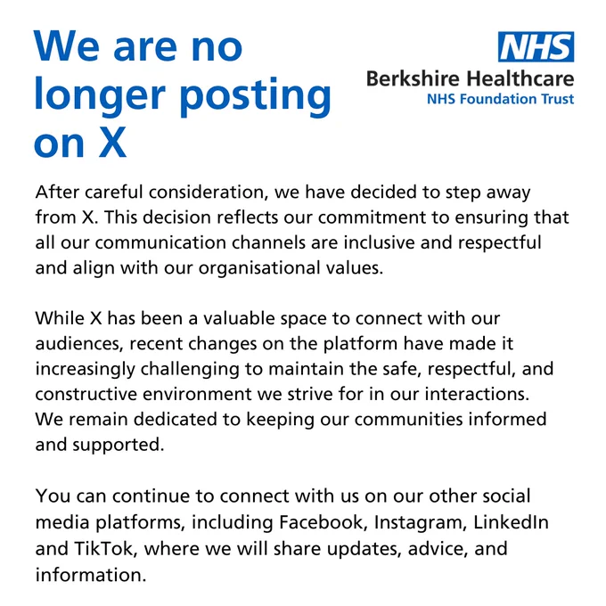 After careful consideration, we have decided to step away from X. This decision reflects our commitment to ensuring that all our communication channels are inclusive and respectful and align with our organisational values.
While X has been a valuable space to connect with our audiences, recent changes on the platform have made it increasingly challenging to maintain the safe, respectful, and constructive environment we strive for in our interactions.
We remain dedicated to keeping our communities informed and supported. 
You can continue to connect with us on our other social media platforms, including Facebook, Instagram, LinkedIn and TikTok, where we will share updates, advice, and information.
