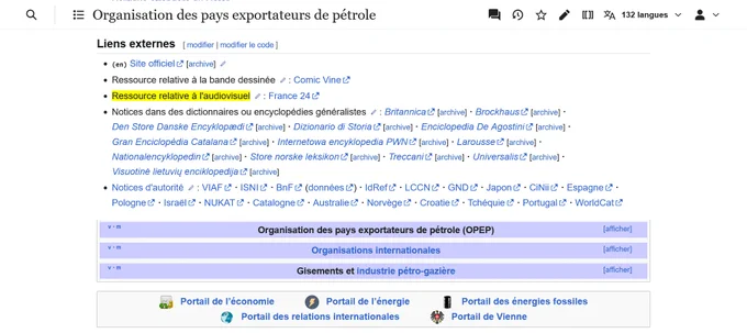 pied de page d'un article Wikipédia affichant un lien vers France 24