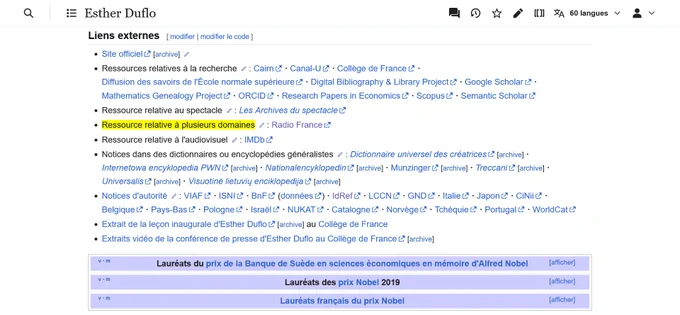 pied de page d'un article Wikipédia affichant un lien vers Radio France