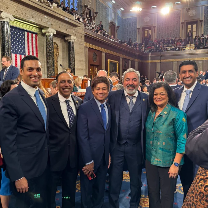 Rep. Bera with Reps. Subramanyam, Krishnamoorthi, Thanedar, Jayapal, and Khanna. 