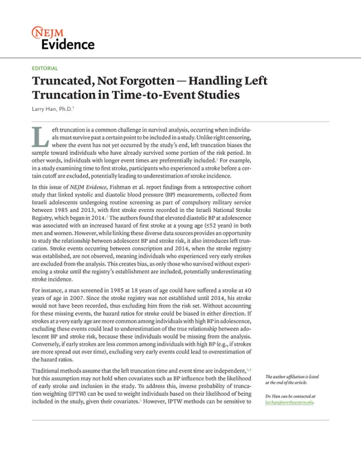 Page 1 of the editorial "Truncated, Not Forgotten — Handling Left Truncation in Time-to-Event Studies"