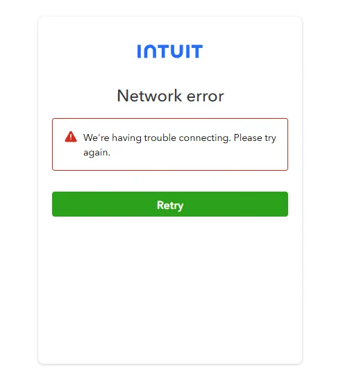 screencap from Intuit login page showing connection problem