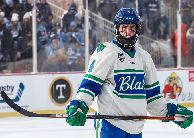 Ben Dexheimer playing outside at Hockey Day in Minnesota