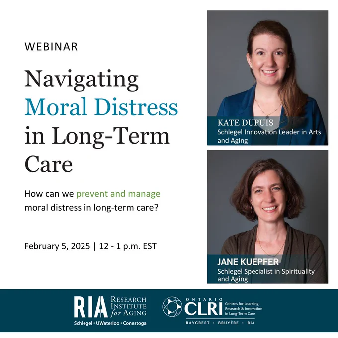 Navigating Moral Distress in Long Term Care webinar promotional image with headshots of speakers. 
