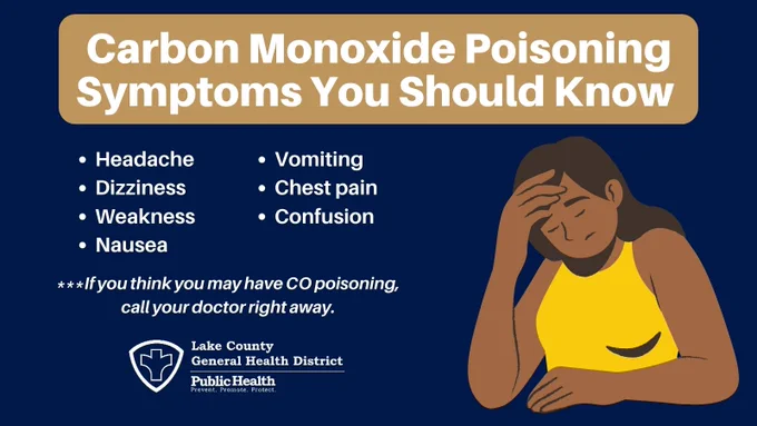 Carbon Monoxide Poisoning Symptoms You Should Know 

Headache
Dizziness
Weakness
Nausea
Vomiting
Chest pain
Confusion

***If you think you may have CO poisoning, call your doctor right away.