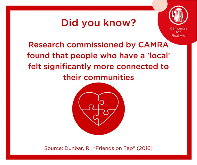 Red text stating Did you know research commissioned by CAMRA found that people who have a local felt significantly more connected to their communities with a red love heart jigsaw below.
