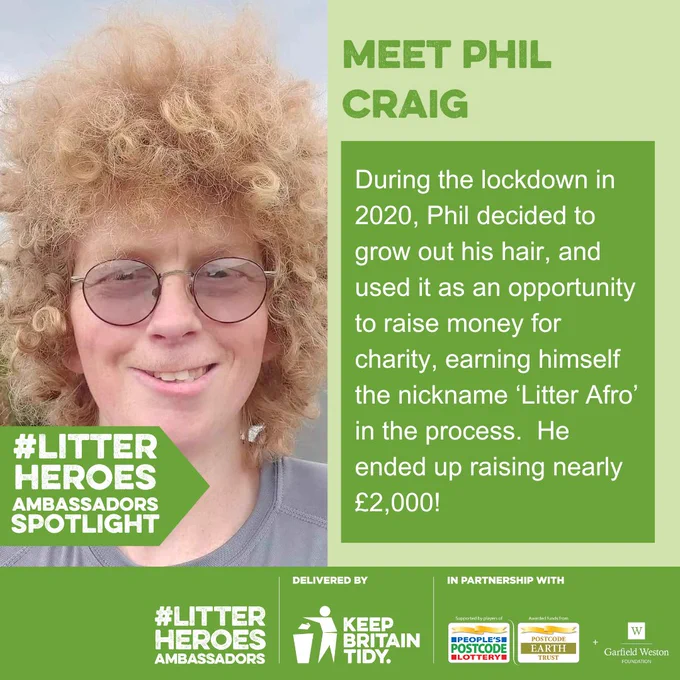 During the lockdown in 2020, Phil decided to grow out his hair, and used it as an opportunity to raise money for charity, earning himself the nickname ‘Litter Afro’ in the process. He ended up raising nearly £2,000!