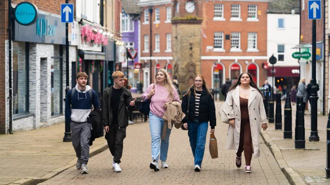 group of students walking through Ormskirk