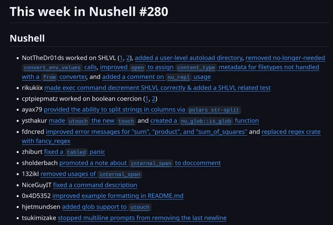 screenshot of linked changelog