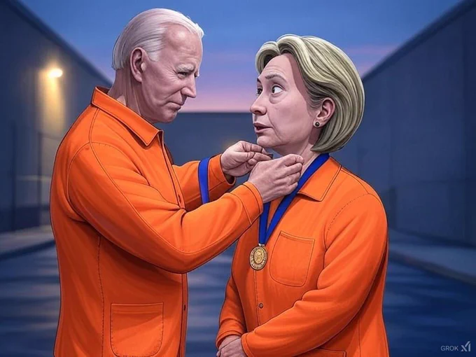 An AI image of President Joe Biden giving Hillary Clinton the Presidential Medal of Freedom