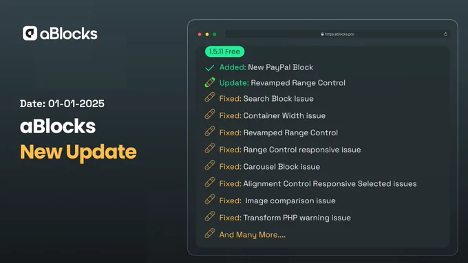 aBlocks new release banner, Version 1.5.11