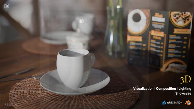 Cafe Scene 3d render 