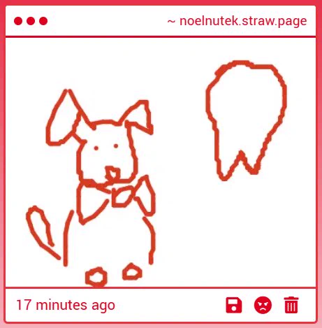 a strawpage drawing of a dog with a bow tie and one tooth. lovely