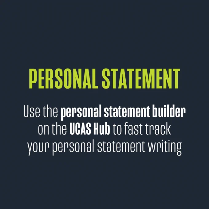 Text promoting the UCAS Hub's personal statement builder, encouraging the use of their tool to fast track writing personal statements.