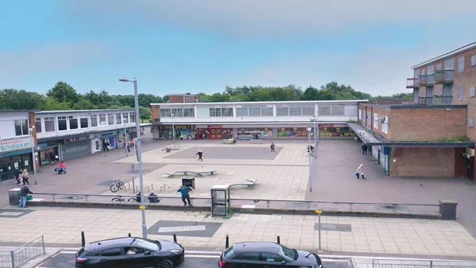 aerial view of shopping precinct 