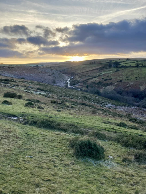 The sun rising over Belstone Common on an icy January morning.