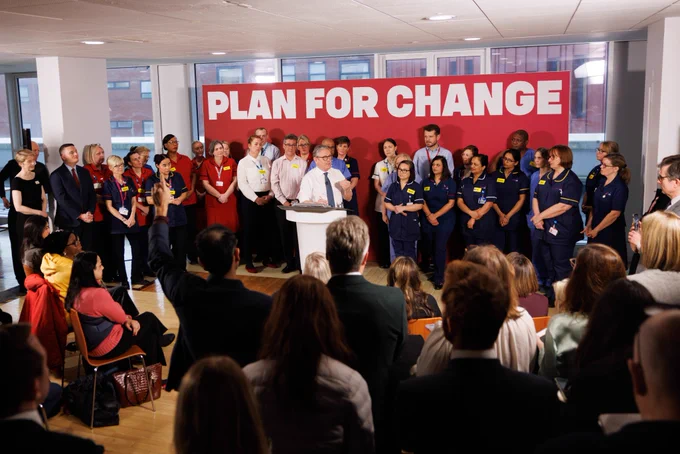 Prime Minister Keir Starmer visits the The South West London Elective Orthopaedic Centre as he announces the government’s Elective Reform Plan.