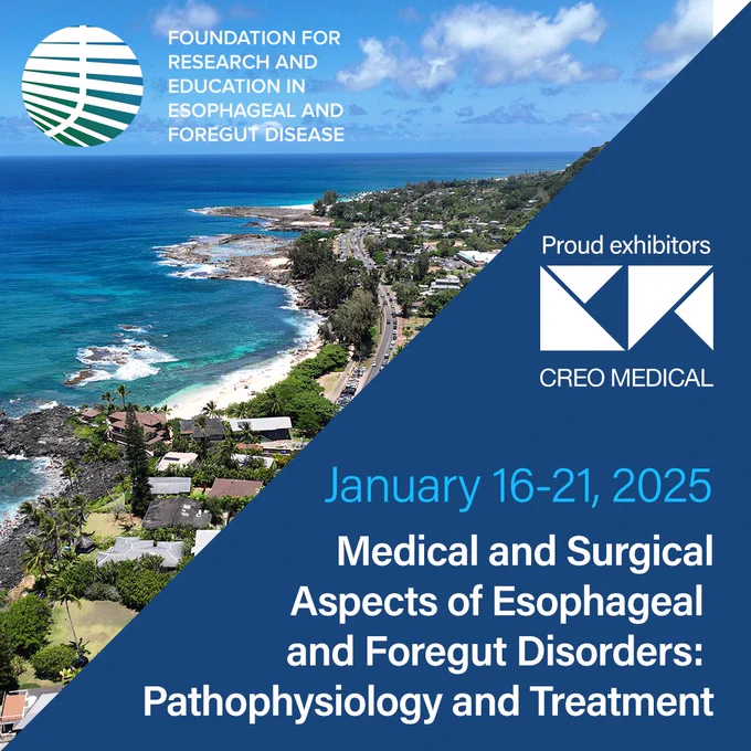 Picture of the Oahu, Hawaii coastline with text: January 16-21. Medical and Surgical Aspects of Esophageal and Foregut Disorders