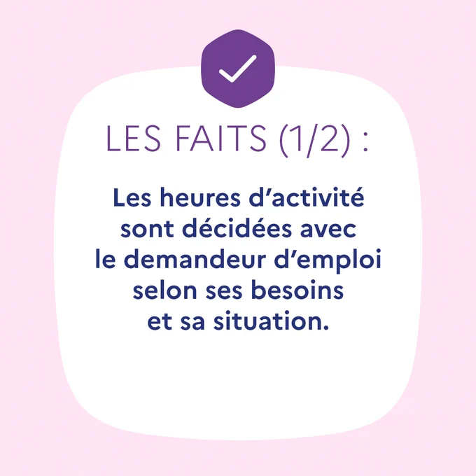 Les heures d'activité sont décidées avec le demandeur d'emploi selon ses besoins et sa situation.