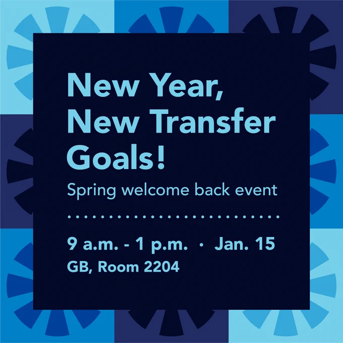 New Year, New Transfer Goals! Spring welcome back event
9 a.m. - 1 p.m. - Jan. 15 - GB, Room 2204