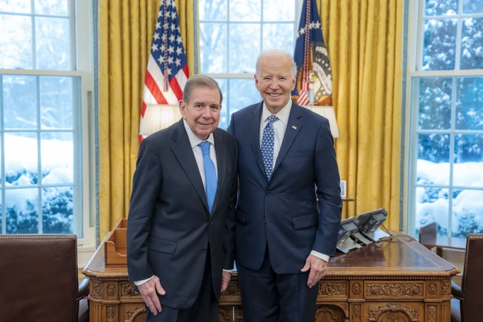 President Biden is pictured with Edmundo González.
