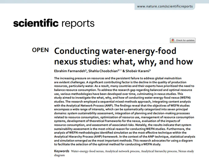Screenshot of the paper "Conducting water-energy-food nexus studies: waht, why, and how"