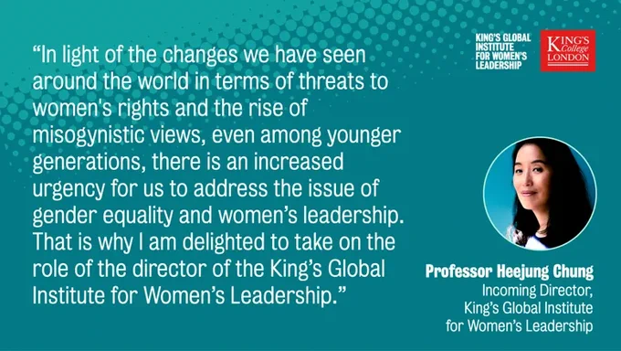 The image features a quote from Professor Heejung Chung. The quote discusses the urgency of addressing issues related to women's rights and misogyny across generations. 