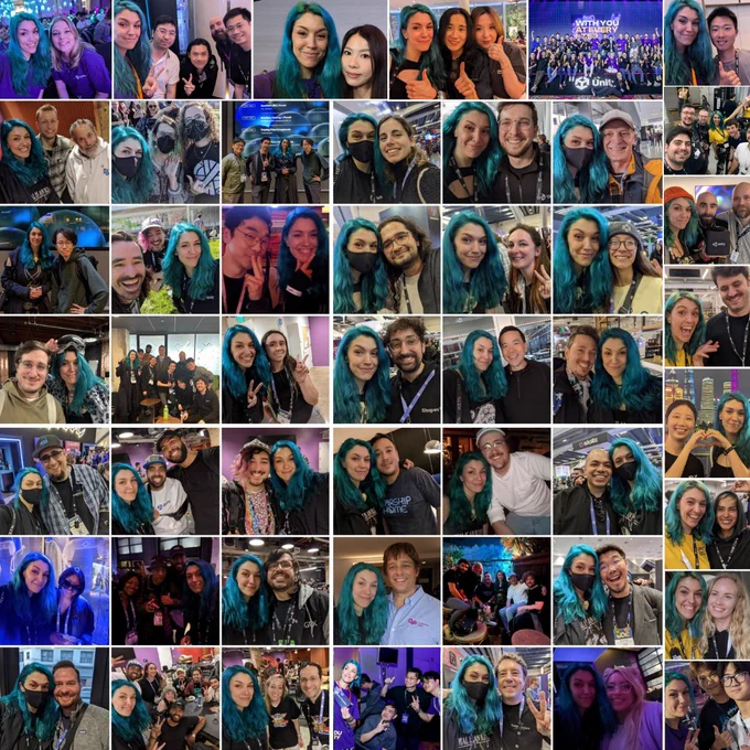A mosaic of Antonia meeting hundreds of talented, brilliant creators!