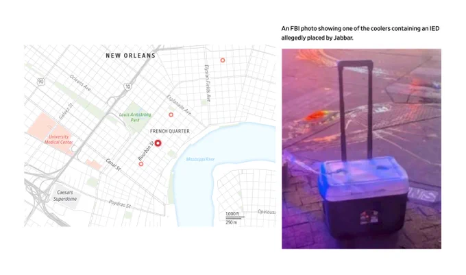 Map showing location of terrorist attack in New Orleans. Wall Street Journal.