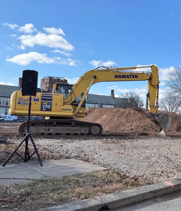 Breaking ground at site of The Flats new apartment building. 