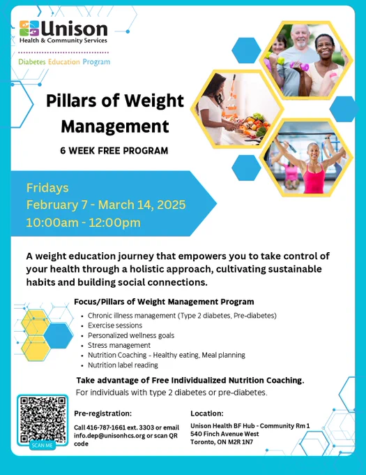 A flyer promoting the pillars of weight management program, featuring key strategies and tips for effective weight control.