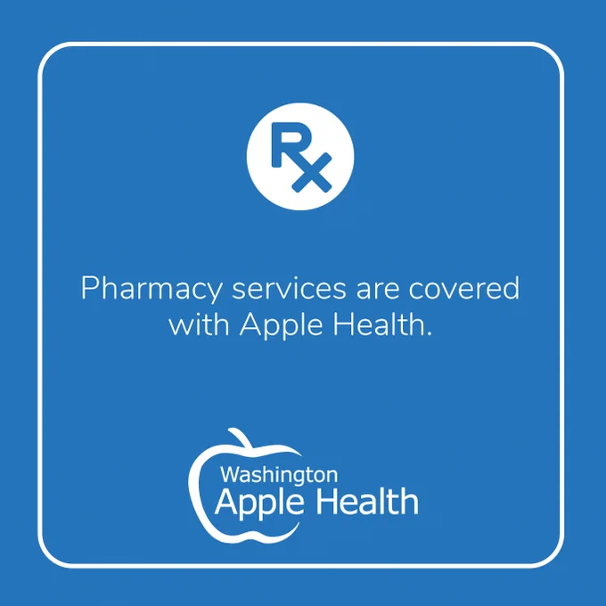 Pharmacy services are covered with Apple Health. Washington Apple Health logo. 