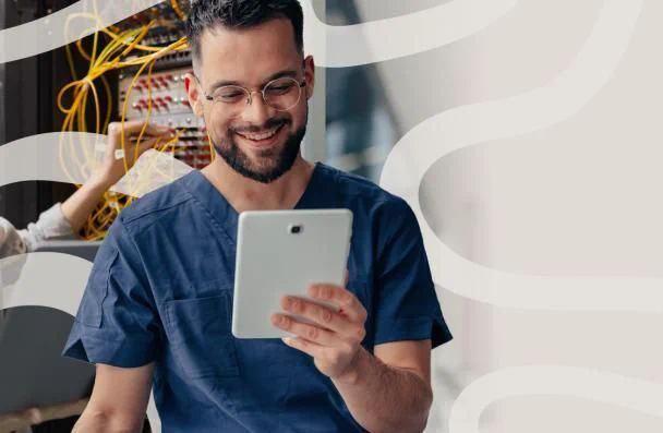 A person looking at a tablet