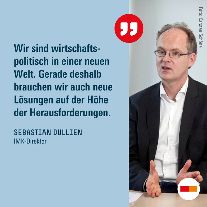 "Wir sind wirtschaftspolitisch in einer neuen Welt. Gerade deshalb brauchen wir auch neue Lösungen auf der Höhe der Herausforderungen", sagt IMK-Direktor Sebastian Dullien.