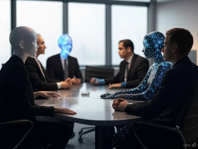 The picture illustrates future communication between humans and AI agents in both physical and virtual forms. It is a graphic representation of the "AI-Agent-to-AI-Agent Trusted Communication Layer" Thesis advocated by Web3 researcher Dr. Tali Režun.

The thesis advocates that future digital communication will be essential in human and AI agent evolution and that a trust communication layer is needed to protect the confidentiality of conversation.

Dr. Režun is proposing a solution in the form of an OCC (on-chain communication) trust layer that is chain agnostic (EVM, SVM, BTC) and open source. A framework that would enable AI agents to communicate and share data with any Human or any other AI agent no matter the platform origin in a fully self-costodial and permissionless manner.

Dr. Režun proposes developing an ElizaOS plugin to enable AI agents to seamlessly integrate on-chain communication capabilities, allowing permissionless P2P messaging and secure interactions.
