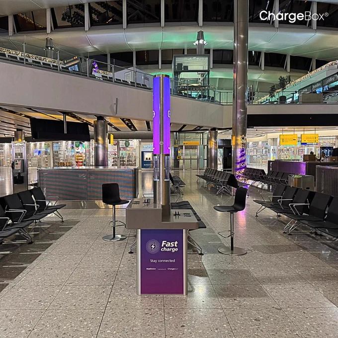 Fast charging stations installed by ChargeBox into Heathrow airport for improved passenger experience