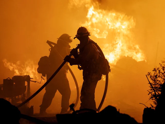 Mutual aid firefighters working the so cal fires
