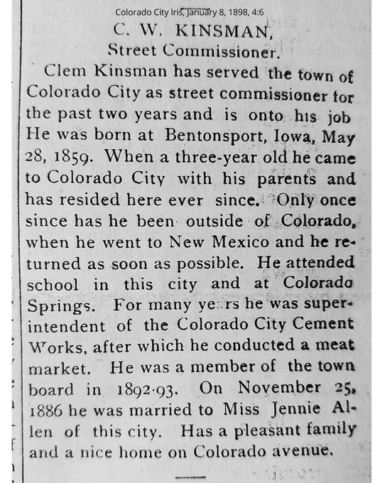Colorado City Iris publication, Jan. 8. 1898