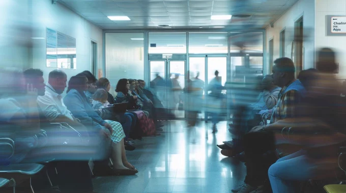 Blurred image of a crowded hospital waiting room