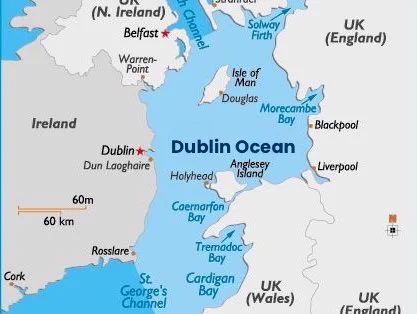 Map of Ireland the UK with “Irish Sea” replaced by “Dublin Ocean”