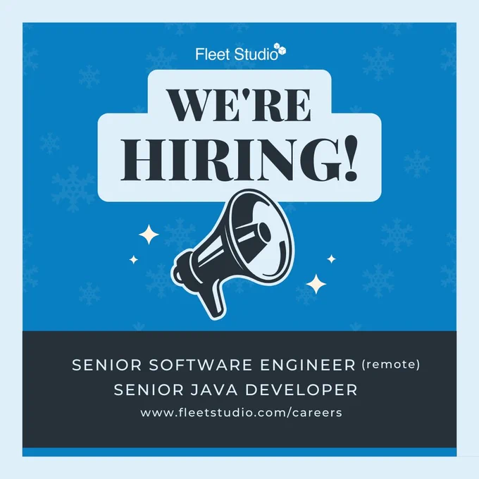 We are hiring senior software engineer (remote), senior java developer. www.fleetstudio.com/careers